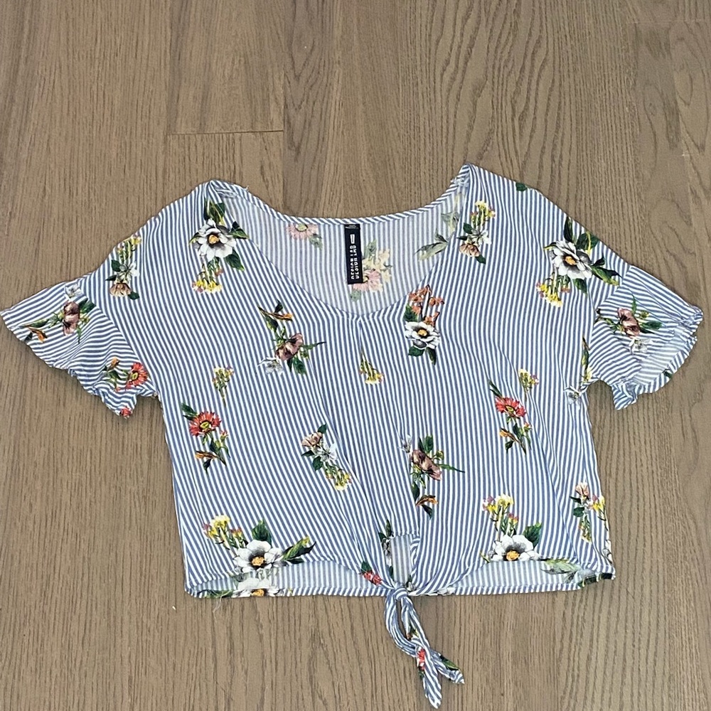 Stripe and floral cropped T-shirt